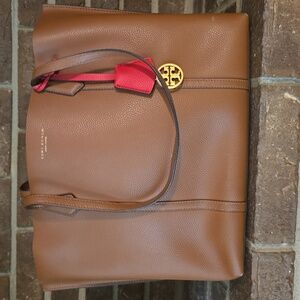 Tory Burch Perry Canvas Triple Compartment Tote Brown